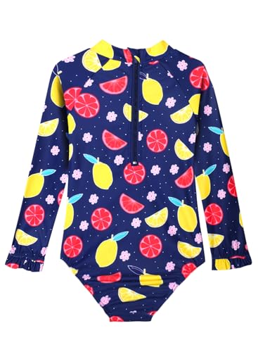 Image of Alakuoti Long Sleeve One Piece Ruffle Swimsuit for Toddler Girls Baby Girl Rashguard Shirt with UPF 50+ Sun Protection