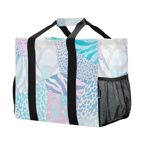 Pink Blue Marble Leopard Print Utility Bag And Tote Collapsable Beach Tote Bag With Pockets Reusable Bags For Groceries Canvas Laundry Totes2