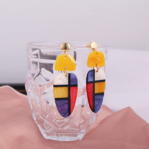 Tovaba Geometric Acrylic Earrings，Resin Plaid Boho Statement Dangle Earrings Multicolor Marbled Drop Gold Plated Bohemian Earring For Women Retro Earrings Costume Jewelry For Women And Girls #TOP4