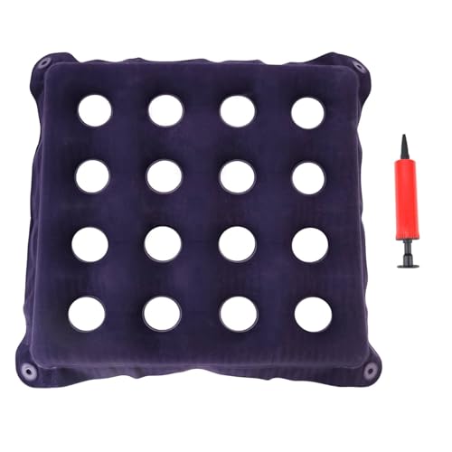 Inflatable Cushion Pressure Relief Cushion for Prevention Sores 16 Holes Breathable Air Seat Cushions for Elderly to Sit on Wheelchair with Bonus Air Pump for Wheelchair Office Chair Car (Blue)