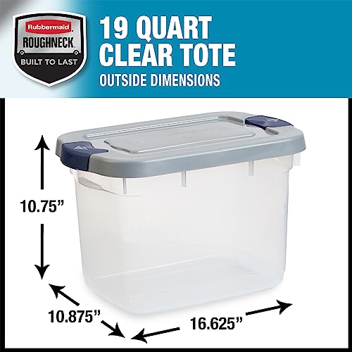 Image of Rubbermaid 6 Pack Roughneck Clear Storage Containers, Stackable Totes, 19 Quart