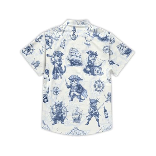 Image of THE PIRATE KING Funny Pirate Hawaiian Shirt Boys Girls Beach Tropical Casual Short Sleeve Button Down Shirt for 5-14 Years