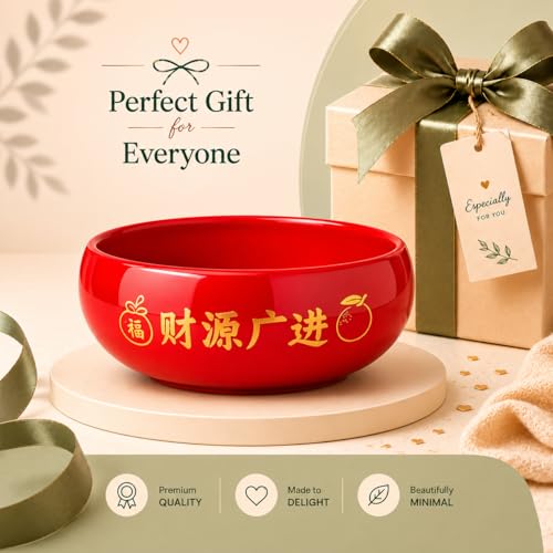 Image of Xtore Striking Glossy Red Ceramic Planter Bowl for Indoor Decor & Bonsai Styling | Wide Shallow Round Pot for Tabletop, Shelf & Zen Corners (Pack of 1 - Planter only)