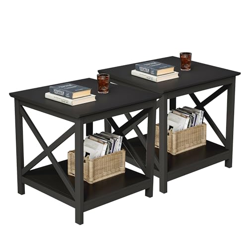 Image of ChooChoo End Tables Set of 2, 24 Inch End Table with 2-Tier Storage Shelf