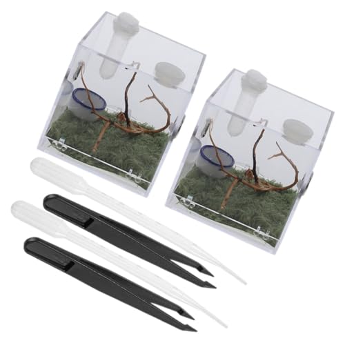 ifundom 2セット 透明アクリル製爬虫類繁殖箱点入り 軽量で耐久性が飼育ケース ドロッパーとピン付き 小型トカゲや蜘蛛の生息環境に