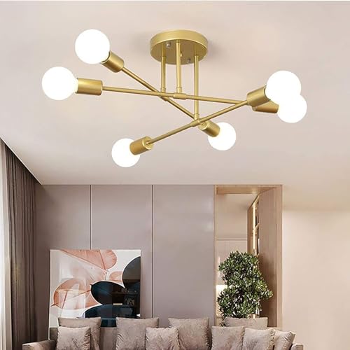 Comely Plafonnier LED Moderne, 6 Lumières E27 Rétro Lustre Lampe Suspension Vintage, Lustre...