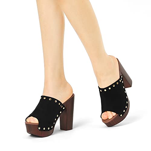 Allegra K Women's Open Toe Platform Block Heel Slides Sandals2