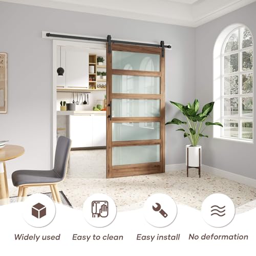 Image of FREDBECK 42 x 84 inch Glass Barn Door with 7FT Barn Door Hardware Kit & Handle Included,5-Panel Frosted Glass,Wood Panel, Water-Proof Surface,Pre-Drilled Holes,Need Assembly