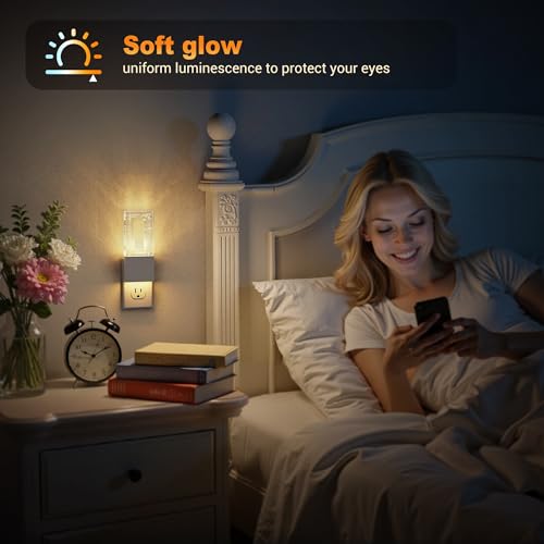 Image of JandCase Night Lights Plug into Wall, Dusk to Dawn Sensor, 3000K Soft White LED, Acrylic Bubble Design, 0-100lm Adjustable Brightness, Foldable Nightlight for Bedroom, Bathroom, Living Room, Hallway
