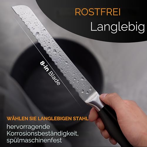 Foto von Orblue Brotmesser aus Edelstahl mit Wellenschliff – Ultrascharfes Profi Küchenmesser, Ideal für Brot, Bagels & Kuchen, Schwarz