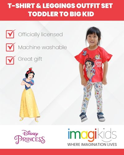 Image of Disney Princess Girls' 2-Piece T-Shirt and Leggings Set Toddler to Big Kid | 2-Piece Coordinated Set, Elastic Waistband Leggings, Breathable Cotton Fabric