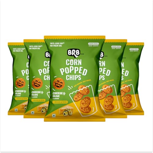 Image of BRB Corn Popped Chips | Cheese & Olive - Flavour | Not Fried. Not Baked | 30% Less Oil, No Palm Oil, Healthy Snack | 5 x (48g /51g) Combo Pack (weight may vary)