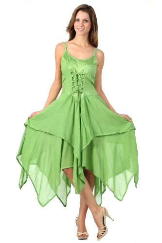 Image of Sakkas Lady Mary Jacquard Corset Style Bodice Lightweight Handkerchief Hem Dress