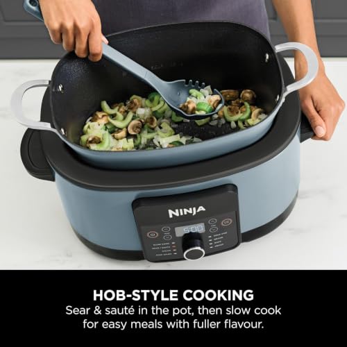 Image of Ninja Foodi PossibleCooker, 8-in-1 Slow Cooker with Removable Non-Stick Pot, Steaming Rack, Integrated Spoon & Glass Lid, Slow Cook, Sear, Ember, Steam & More, 8 Servings, 8L, Sea Salt Grey MC1001UK