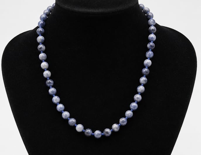 Collana con perline in sodalite naturale annodata a mano, per donne e uomini, collana con pietre preziose di cristallo blu, 55,9 cm, gioielli alla moda, regalo di pietra curativa, perline rotonde