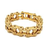 [silver KYASYA]重厚 バイクチェーンブレスレット ゴールド 18K GP シルバー ステンレス 316L ブレスレット メンズ ごつめ ごつい 金属アレルギー対応 男性(ゴールド)