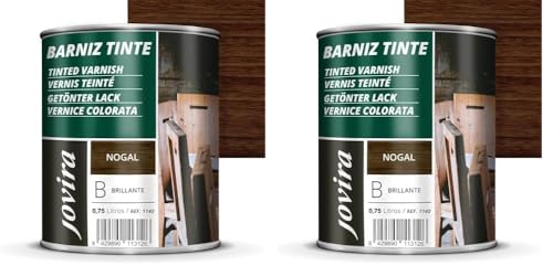 JOVIRA PINTURAS Barniz Brillante Tinte (6 colores). Barniz para madera. Protege, decora y embellece. (750 Mililitros, Nogal) (Paquete de 2)