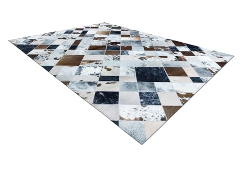 Tapis patchwork design losanges imitation peau de vache marron pour salon - 5