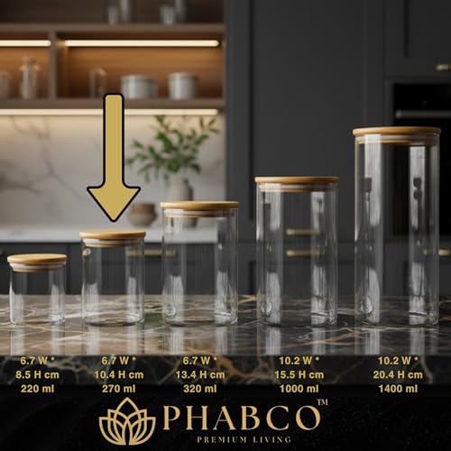 Image of Borosilicate Glass Jars with Bamboo Lids | Airtight Food Grade Containers | Durable Storage Jars for Snacks, Spices, Tea, Coffee & Dry Fruits | Transparent Jars Set of 12 (270 ml Each)