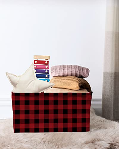 Storage Basket Classic Red Black Plaid Storage Bin With Handles,Rustic Buffalo Check Collapsible Organizer Storage Cubes Bins For Closet, Laundry Clothes, Bathroom, Nursery Toys #TOP6