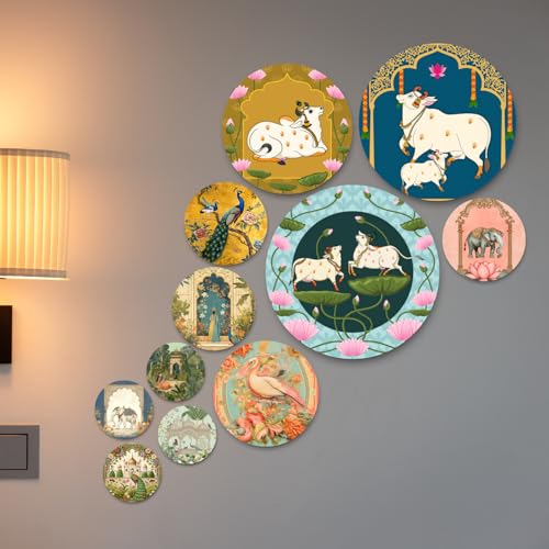 Image of RADIQORE Set of 11 Designer MDF Wooden Wall Hanging for Home Decoration | Office | Gift | Wall Decor Hanging Items | Wall Art | Living Room | Bedroom (COW)
