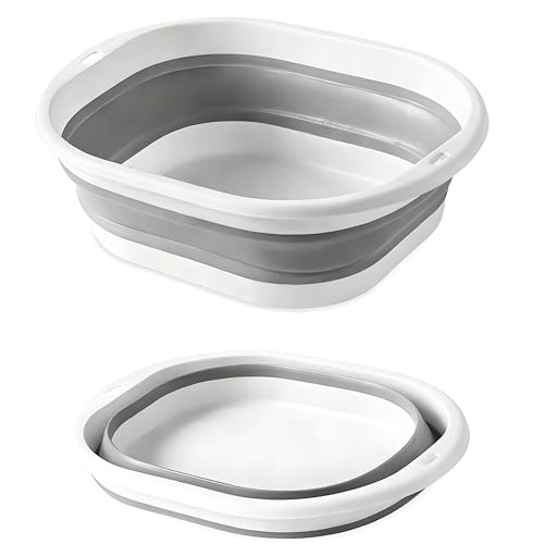 Lafefe Thickened Collapsible Washing Up Bowl Portable Folding Wash Basin with Handles Space Saving Camping Sink Multipurpose for Camping Caravan Kitchen & Travel(Gary 3.5L)