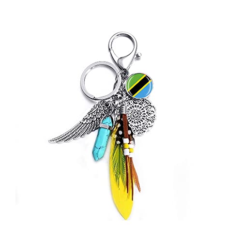 Timefly Porte-clés style drapeau tanzanien pendentif sac à dos porte-clés sac cadeau décoration voyage souvenir cadeau, Tanzanie, 5X11 CM