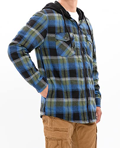 Image of ZENTHACE Men's Sherpa Lined Full Zip Hooded Plaid Shirt Jacket