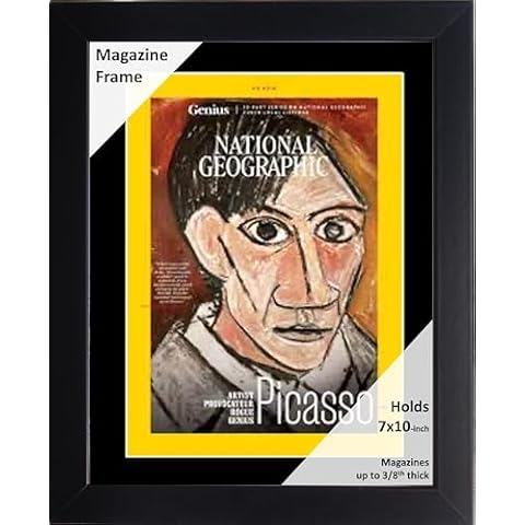 Creative Picture Frames 7 x 10 Magazine National Geographic Frame with Full-Strength Glass, Holds Up To A 1/4" Thick Media with Installed Hangers for Easy Mounting, 8x12 Black Frame with Black Mat Cover