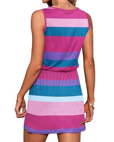 Image of AUSELILY Womens Summer Sleeveless V-Neck Drawstring Waist Beach Cover up Mini Short Swing Dresses with Pockets