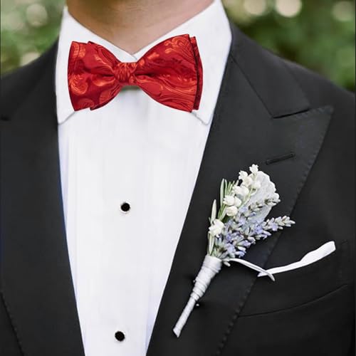 Image of DiBanGu Pre-Tied Bow Ties for Men Silk Adjustable Tuxedo Bowties Pocket Square Cufflinks Set with Lapel Pin Jacquard Woven