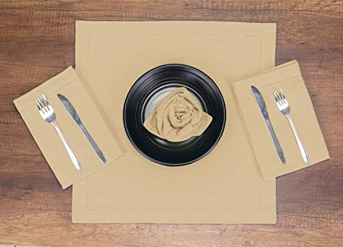 Native Fab Set Of 12 Cloth Dinner Napkins Hemstitch 100% Cotton 18X18 Soft Comfortable Absorbent Restaurant Hotel Quality - Wedding Dinner Napkins Easy Care Washable - Beige #TOP4