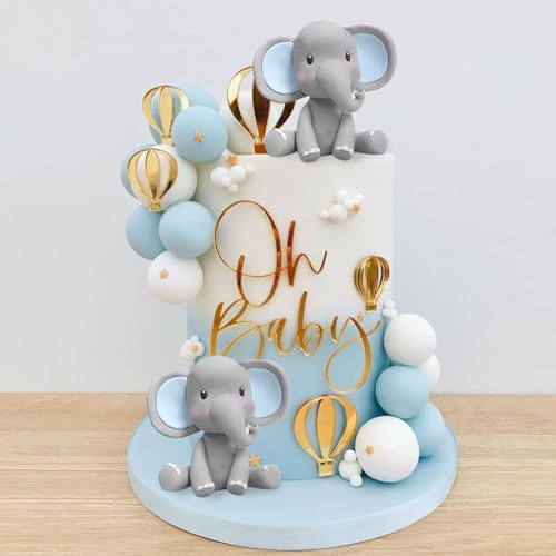 Éléphant Decoration Gateau Oh Baby, 21 Pièces Deco Gateau Anniversaire, Gâteau Topper Oh Baby Cake Topper Éléphant Décoration de Gâteau Bebe pour...