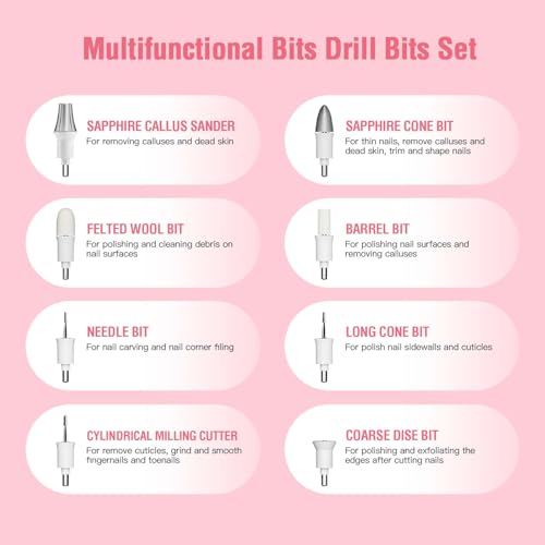 Image of Mfish Electric Callus Remover for Feet, Rechargeable Foot File with Digital Display, 9 Speeds & 8 Grinding Heads, Professional Pedicure Tool for Thick Calluses, Cracked Heels & Hard Skin Pink