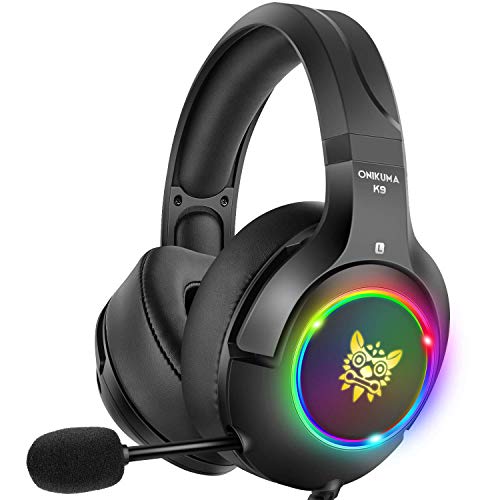 DIZA100 PS4 Gaming-Headset, Xbox One mit 7 Farben, atmungsaktives LED-Licht, Xbox One Headset mit Geräuschunterdrückung, Mikrofon für PS4, Xbox One, PC-Spiele Schwarz