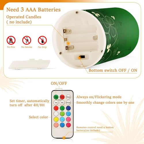 Image of ALAZA Glowing Green Golden Shamrock Flickering Flameless Candles Patrick's Day Battery Operated with Remote Timer,Tea Light Candles LED Pillar Votive Candles Set of 2 for Outdoor Indoor Decorations