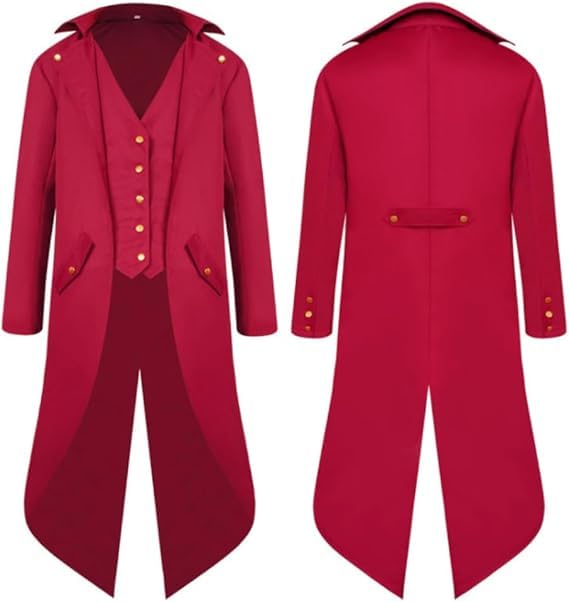 QIANLAIA Men's Steampunk Jacket Medieval Victorian Gothic Halloween Costume Renaissance Vampire Cosplay（01-Red，S）
