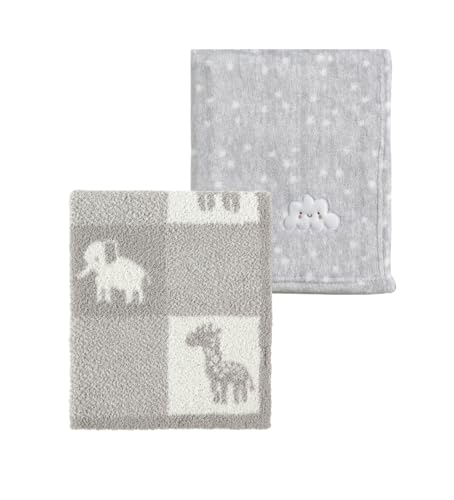 Image of CREVENT 2Pcs 75cmX100cm Cute Cozy Fluffy Warm Baby Blankets for Infants Toddlers' Bedding Crib Cot Stroller - Grey Cloud + Knit Animal Grey
