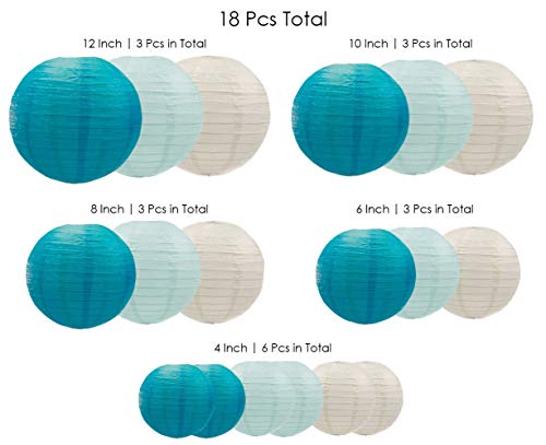 Uniqooo 18Pcs Ocean Blue Paper Lantern Wedding Party Decoration Set, Hanging Japanese Lantern Decor Supply, Easy Assemble, For Home Outdoor Baby Bridal Shower, Birthday Favor Supply, Assorted Sizes #TOP2