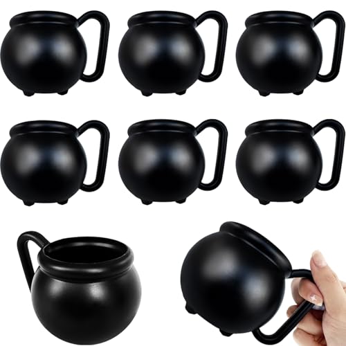 Baaxxango 6 PCS 15 oz Cauldron Mugs,Plastic Black Cauldron Pot Cups,Witches Brew Mug for Drinks,Halloween Party Favors,St Patricks Day Party Gift Supplies