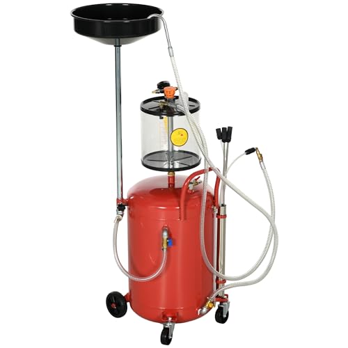 DURHAND Récupérateur d'huile de vidange d'huile usagée Portable 2-en-1, équipé de Roues, Hauteur réglable et vidangeur d'huile pneumatique de 80 L, Rouge