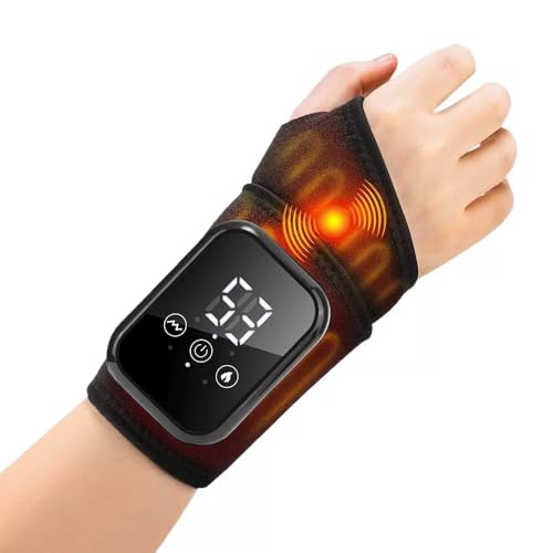 Guantes Masaje Artrosis, Masajeador de Muñeca Inalámbrico, Muñequera Calentada con 3 Calores, 3 Vibraciones y Batería de 2000 mAh,para Mano, Rodilla, Codo, Tobillo