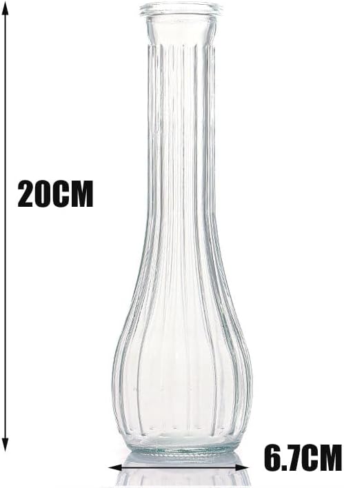 20CM Transparent Glass Vase Hand Made Single Stem Vases Narrow Neck Vertical Striped Decorative Glass Bottles for Flowers Centerpieces Wedding Party Home Office Decor - Image 2