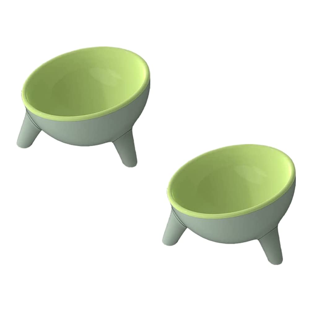Raised Cat Bowls, Tilted 15° - 2PCS Green Elevated Cat Food & Water Dishes — image 1