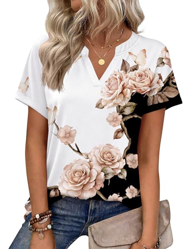Image of Zeagoo Womens Tops Short Sleeve Summer V Neck Shirts Work Blouses Business Outfits Fashion Clothing