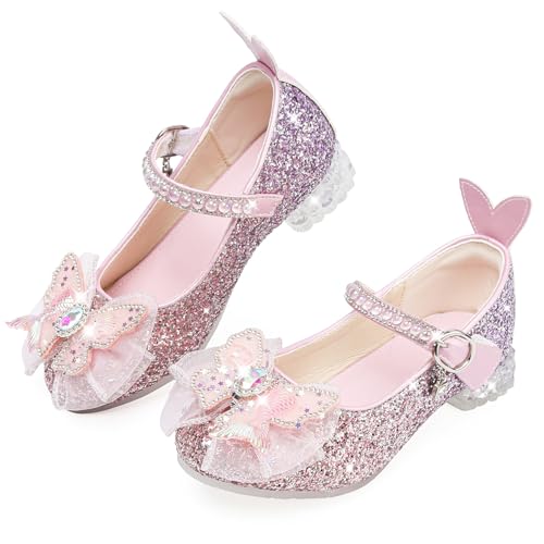 GOGOUP Chaussure Princesse Fille Talon Mary Jane Paillettes Chaussures de Danse Enfant Déguisement Cosplay Chaussure Mariage Noël Anniversaire Fête...
