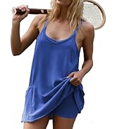 TIQOJE Womens 2026 Summer Sleeveless Mini Dress Spaghetti Strap Sundress with Built-in Shorts Gol...