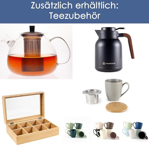 Hanseküche Teekanne – Hochwertige Teekanne mit Siebeinsatz aus 304 Edelstahl – Für Tee und Teebeutel, schwarz, Glasur, Sieb, herausnehmbar, rostfrei (Keramik, 1,3 L)