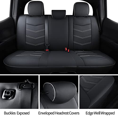 Image of LUCKYMAN CLUB Tacoma Custom Seat Covers Full Set, Fit 2024-2025 Tacoma Double /Crew Cab, with Waterproof Faux Leather (Full Set, Black-Gray)