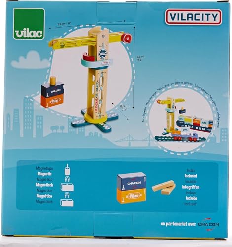 Grue de Docker Vilacity 30 cm Jouet de Chantier Enfant Dès 3 Ans en Bois